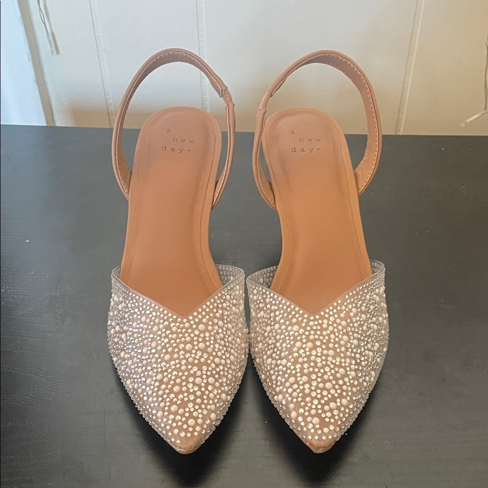 A New Day Women's Beige and White Studded Heels